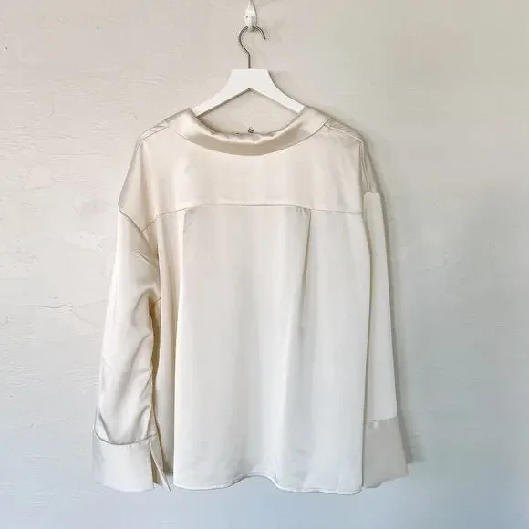 Future Collective Kahlana Barfield Brown White Satin Blouse 1X - Picture 4 of 5